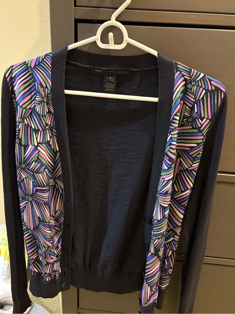 Marc by Marc Jacobs Navy Cardigan with Multicolor Geometric Panels